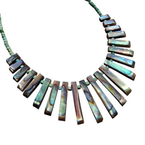 Abalone kagyló nyaklánc türkizzel, 42 cm hosszú CleoCollection ékszer.