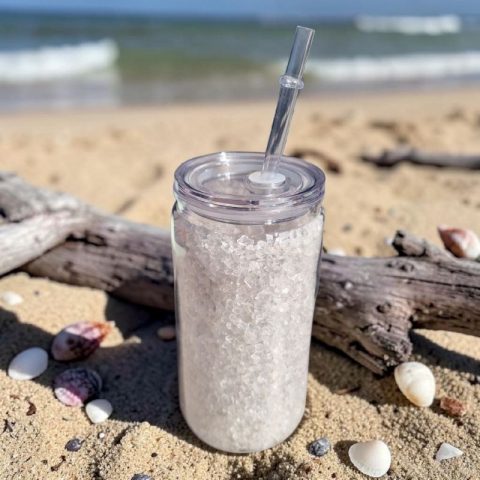 Hegyikristály pohár tetővel és szívószállal, 475 ml-es CleoCollection ásványtöltetes duplafalú pohár.