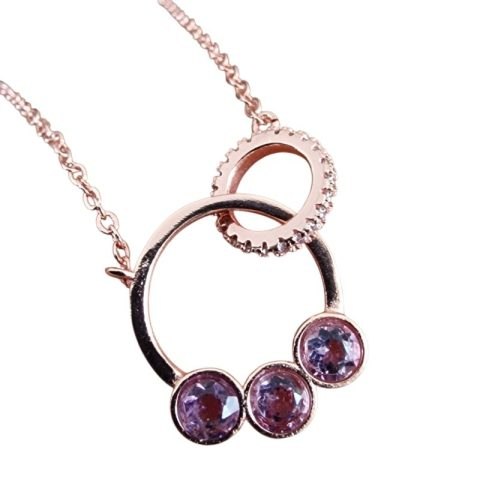 Rose gold ametiszt nyaklánc geometrikus medállal, téglalap alakú lila ametiszt kővel és cirkon díszítéssel