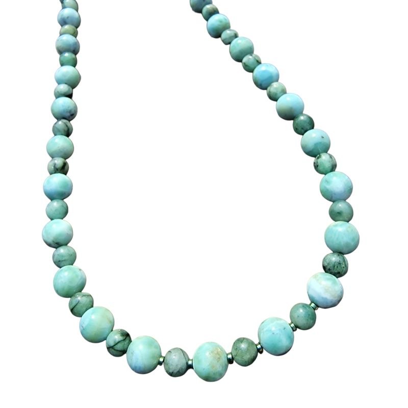 Unisex larimar nyaklánc 4 mm-es smaragd golyókkal